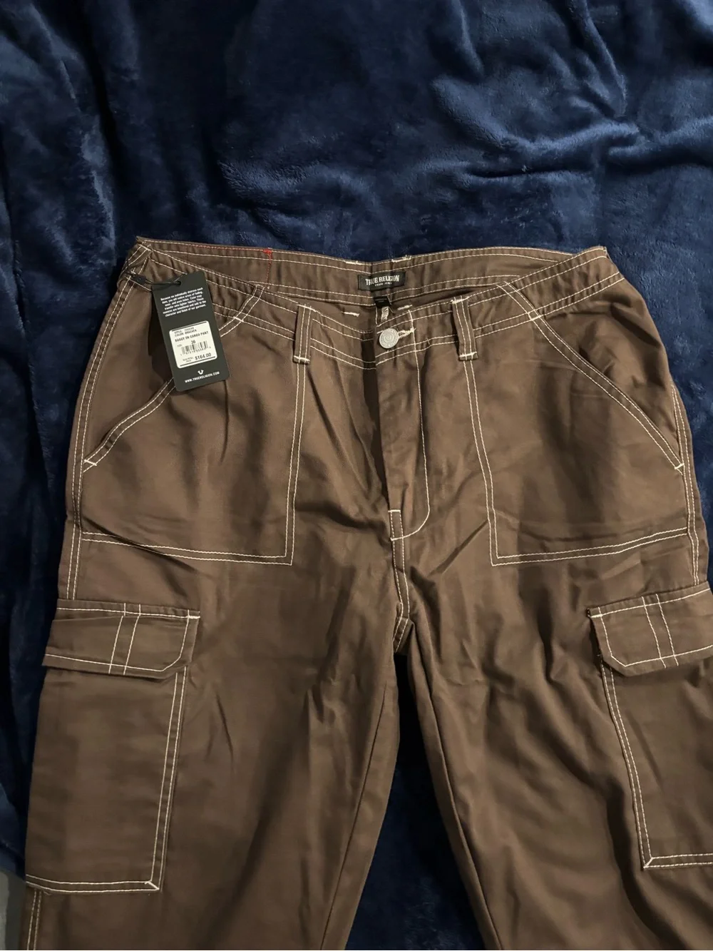 True Religion Men's Brown Cargo Pants with Utility Pockets